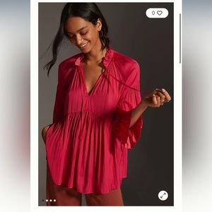NEW Anthropologie Split-Neck Babydoll Blouse